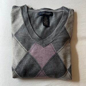 Banana Republic V-Neck Silk Cashmere Men’s Purple Argyle Pullover Sweater